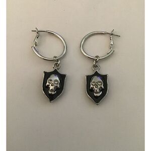 Trendy Silver Skull & Shield Charms Hoop Earrings